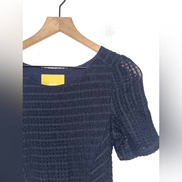 MAEVE Anthropologie Sheath Mini Dress Women’s Navy Blue Textured Short Sleeve XS - Picture 5 of 11